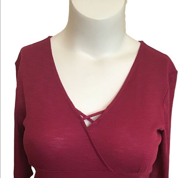2 pc set basic 3/4 sleeve Burgundy top - - Picture 2 of 5